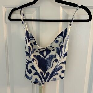 Rachel Zoe blue and White Patterned Women's satin Top